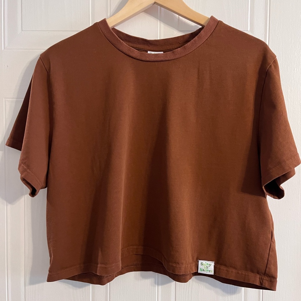 100% COTTON BROWN CROP TOP - SHINY BY NATURE SIZE 3X